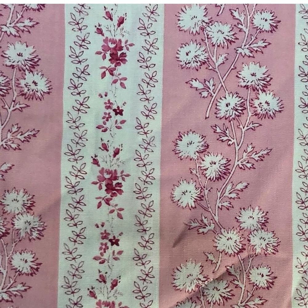 Vintage Floral Stripe Fabric Pink Cream Botanical Rose 44 x 24 1/2 yd